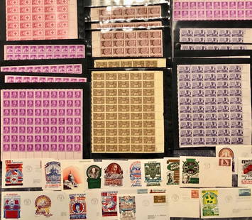 American Mint Stamps, Plate Blocks, Sheets & 1st Day Issues (1000+): American Mint Stamps. Large unsorted collection of American mint stamps, approximately 1000+. Includes: American mint full sheets, plate number blocks, single and first day issues and so much more. Co