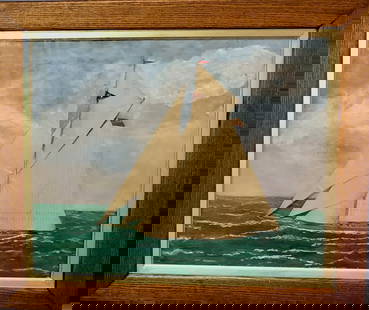 Thomas H. Willis (Danish / American, 1845-1925) Schooner Racing Yacht COLUMBIA, Painting: The American Schooner Yacht: COLUMBIA. Artist: Thomas H. Willis (American, 1845-1925). Maritime painting depicting the American schooner racing yacht: Columbia, under full sail. Titled lower right: CO
