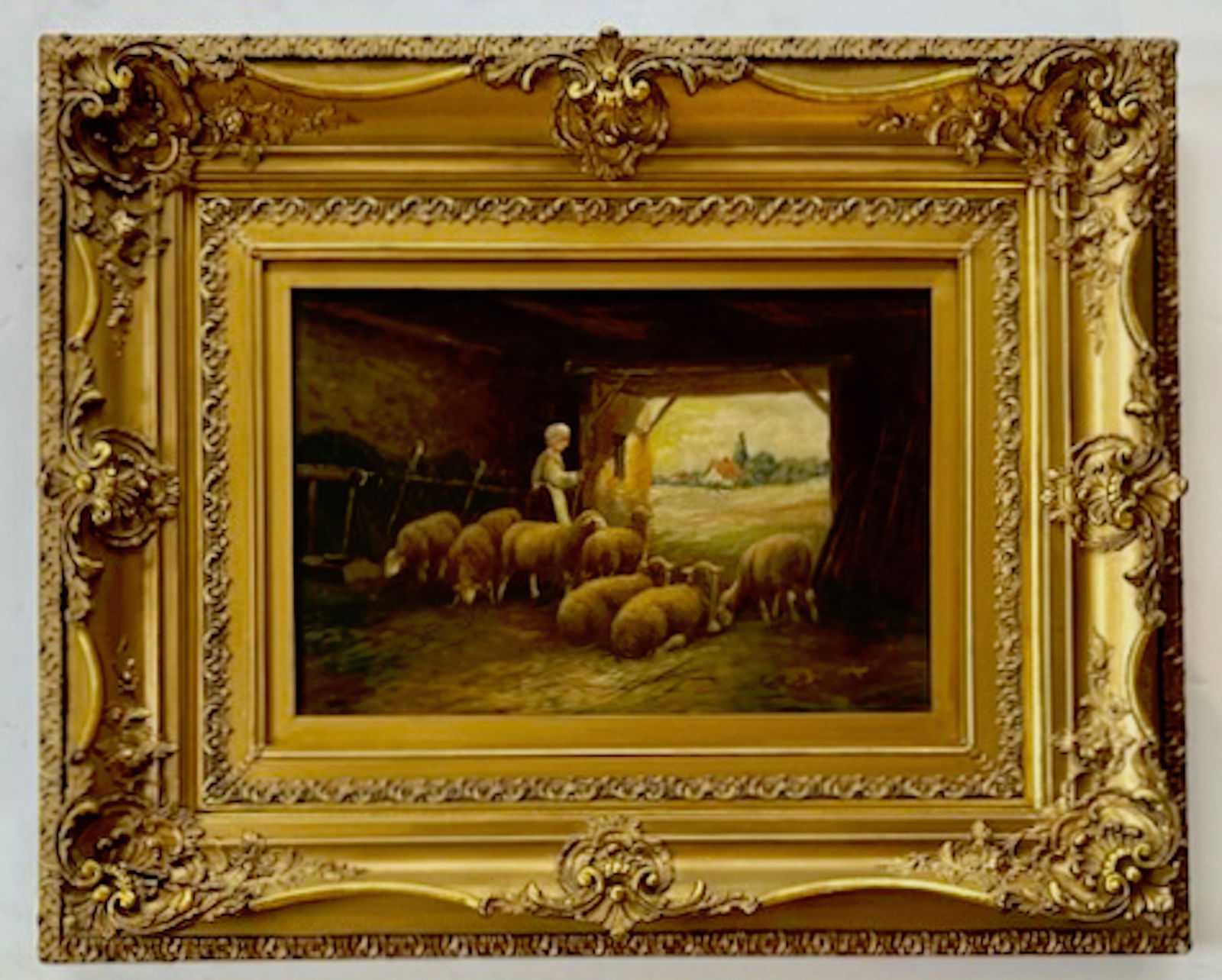 19th C. European Painting, Shepherdess Tending Sheep, Fremont (1 of 4)