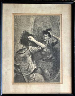 Raphael Soyer (Russian / American, 1899-1987) GIRL AT MIRROR, 1942: Raphael Soyer GIRL AT MIRROR. Limited Edition Lithograph. Pencil titled: GIRL AT MIRROR. Pencil signed by the artist, RAPHAEL SOYER (view lower margins). Commissioned by Associated American Artist. Fr