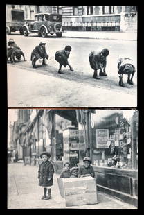 Spirit Of Harlem Renaissance Photographs CHILDREN AT PLAY, N.Y. C. 1930s: Everyday Life Of Children in Harlem, N.Y.C. During The 1930s. Everett Murray archives. Two enlarged photographic prints on board. 1) Children Playing LEAP FROG on the Streets of Harlem. Dimension : 30