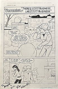Jeff Schultz And Rich Koslowski Original Comic Book Art VERONICA Archie Publications, 1998: THERE'S SNOW BUSINESS LIKE SNOW BUSINESS. Artists' Rich Koslowski and Jeff Schultz original illustration drawing for the title page of the comic book VERONICA # 73. Story Page 1. Ink over graphite on