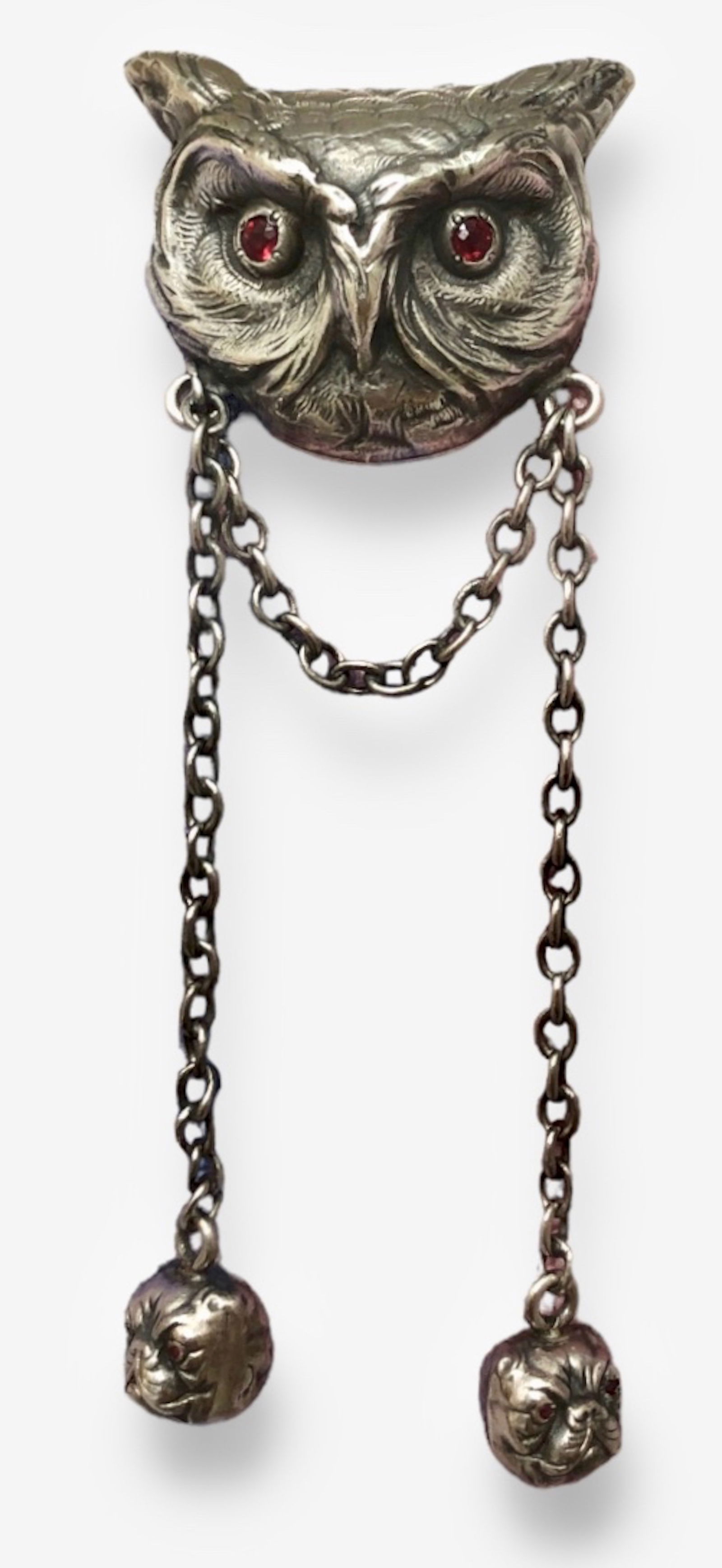 Art Deco Fishel Nessler Owl Tassel Brooch With Dangling French Bull Dogs (1 of 8)