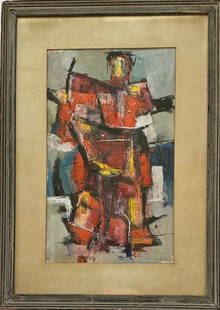 Stanley Bate (American, Tennessee 1903-1972)   Abstract  Modernism Painting SAMURAI: American Abstract Modernism Painting, signed and titled by the artist, Stanley Bate (lower right). Gouache on paper. Label on Verso Reads. SAMURAI. Gouache. Stanley Bate, E.D.Craryville, N.Y. Framed a