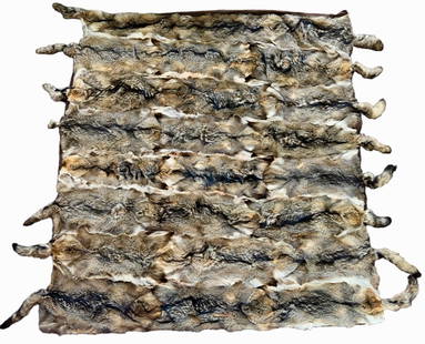 Fox Fur Full Pelt Throw Blanket, 8 feet x 7 feet: Fox Fur Full Pelt Throw Blanket With Tail Tassel Ends. Can be used as a rug, throw or comforter. Lined on reverse . Dimensions: length: 8 feet, width: 7 feet. Purchased in Argentina . Condition: Wonde