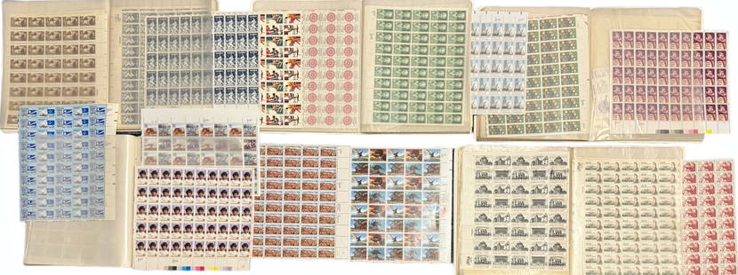 Collection Of American Full Sheet Mint Stamps In Five Albums (190+): Collection of Mint Sheet File Folders of American Mint U.S. Full Sheet Stamps. Five full albums consists of approximately 190+ mint sheets. Unsorted. Condition: all mint sheets are under double sided