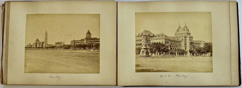 INDIA, Album Of Albumen Prints, 1880s (26): Photographic Views of Nineteenth Century India. Album of Albumen Prints, India, 1880s. Large format of 26 Albumen Prints mounted in an album on thick card stock. Several images identified and dated in