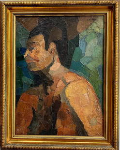 Yun Gee (China, 1906-1963) Modernist Oil Painting MAN IN PROFILE: Yun Gee (Zhu Yuanzhi, 1906-1963). Modernist oil painting MAN IN PROFILE by Yun Gee. Signed by Yun Gee in both English and Chinese on the upper right corner. Framed oil on canvas. Dimensions: framed: 2