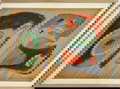 Rolph Scarlett (Canadian/American, 1889-1984): Untitled. Modern Geometric Abstract Painting, signed by the artist, Rolph Scarlett lower right. Watercolor, Ink and gouache on brown paper. Framed and matted under glass. Dimensions: framed: 31 1/4 in