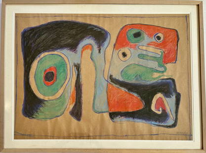 Rolph Scarlett (Canadian/American, 1889-1984): Untitled. Modern Geometric Abstract Painting, signed by the artist, Rolph Scarlett lower right. Watercolor, Ink and gouache on brown paper. Framed and matted under glass. Dimensions: framed: 31 1/4 in