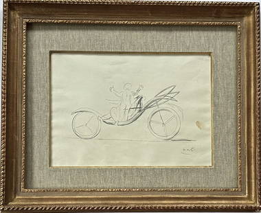 Giacomo Manzu (Italian, 1908-1991) Modernist Graphite Drawing, 1967: Studio Per Carozza (Study For Carriage) Graphite study for his bronze carriage sculptures, signed by the artist, Giacomo Manzu. Dimensions: Framed: 20 inches x 24 1/2 inches, Sight: 11 inches x 15 1/2