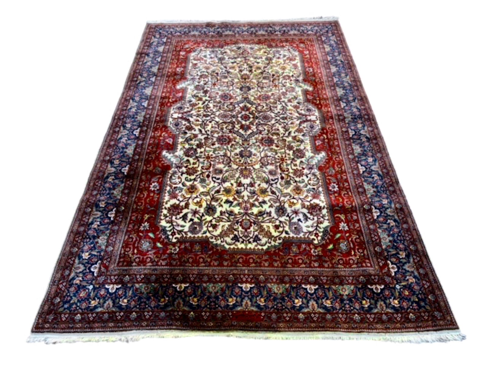 Estate Persian Hand Knotted Medallion Floral Wool Rug,  5 ft. 10 in.  x  9 ft. 6 in. (1 of 6)