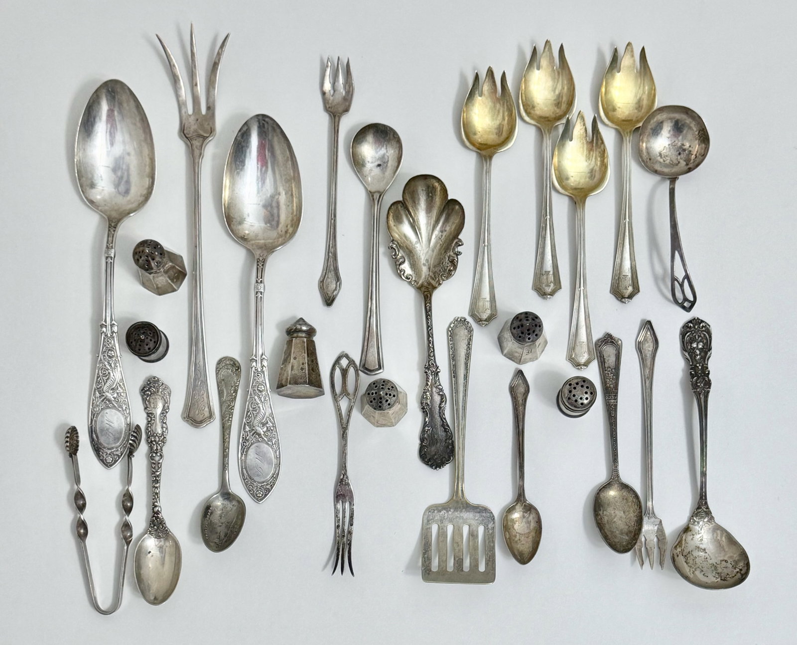 Collection Of Assorted Sterling Silver Flatware (25): Assorted American & European Sterling Silver Flatware. Hallmarks include: Lambert Brothers., American Sterling Silver., RW & S., Reed & Barton., Par. 1875 and many others. Approximate total weight: 47