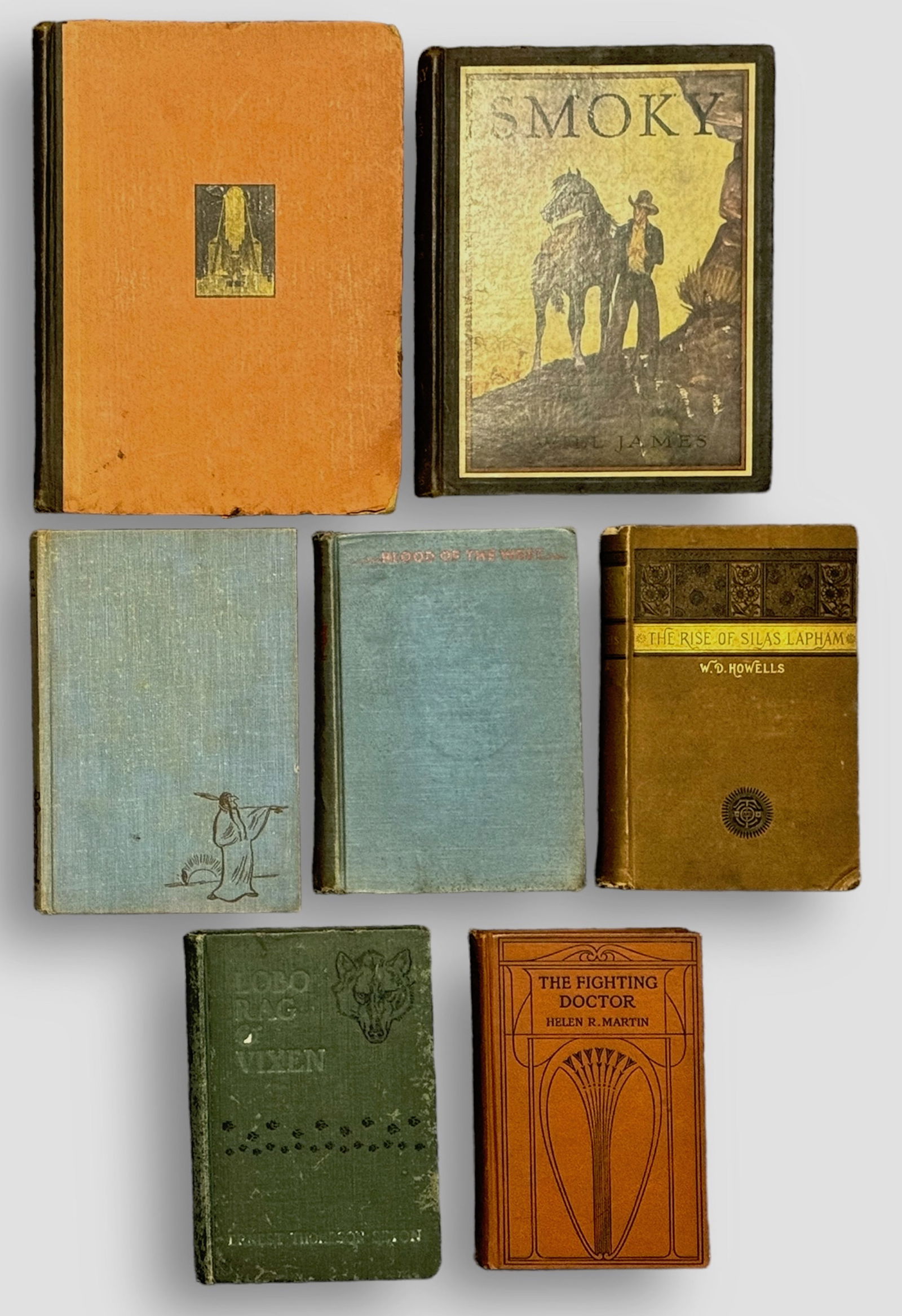 Collection of Vintage Western Books (7): Vintage Western Themed Books. All highly illustrated throughout. 1. God's Drum And Other Cycles From Indian Lore. Harlety Alexander, Illustrations by Anders John Haugseth. E. P. Dutton & Co, 1927. Sig