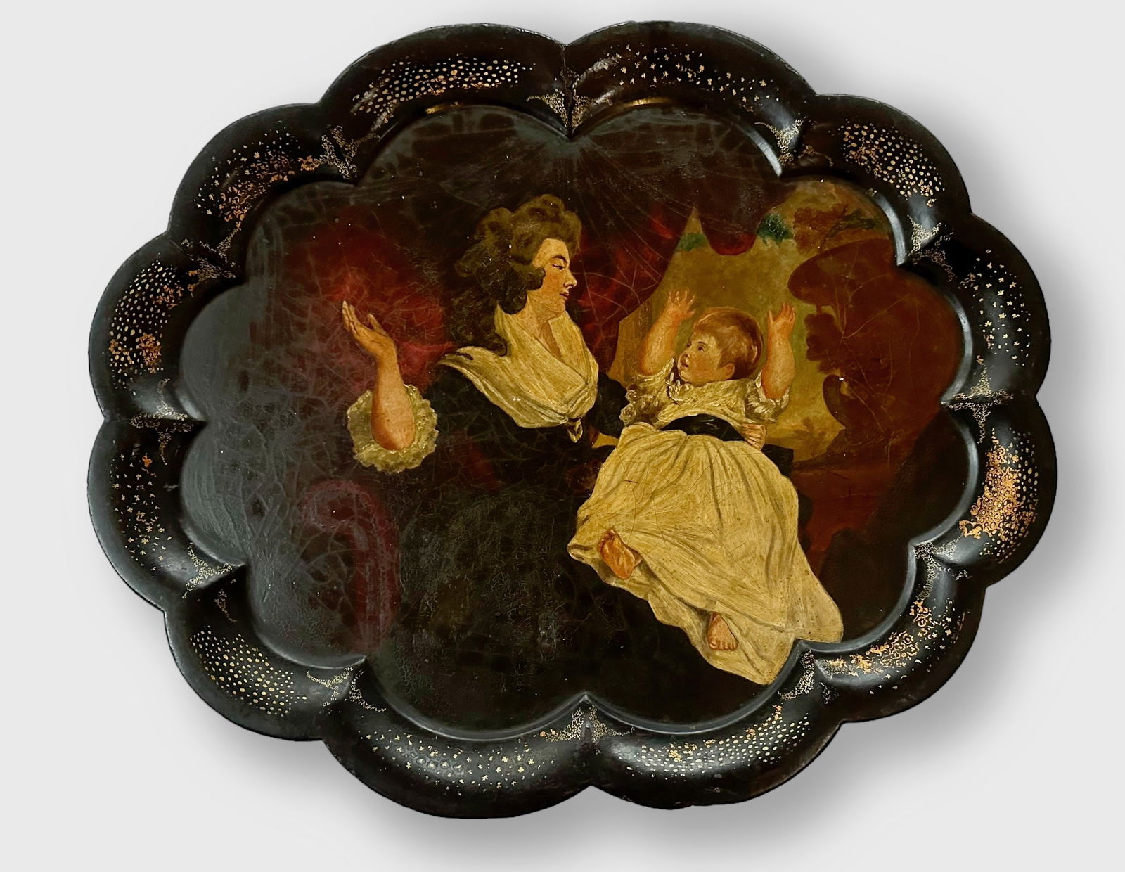19th C. Victorian  Lacquered Papier-Mache  Hand-Painted Serving Tray (1 of 3)