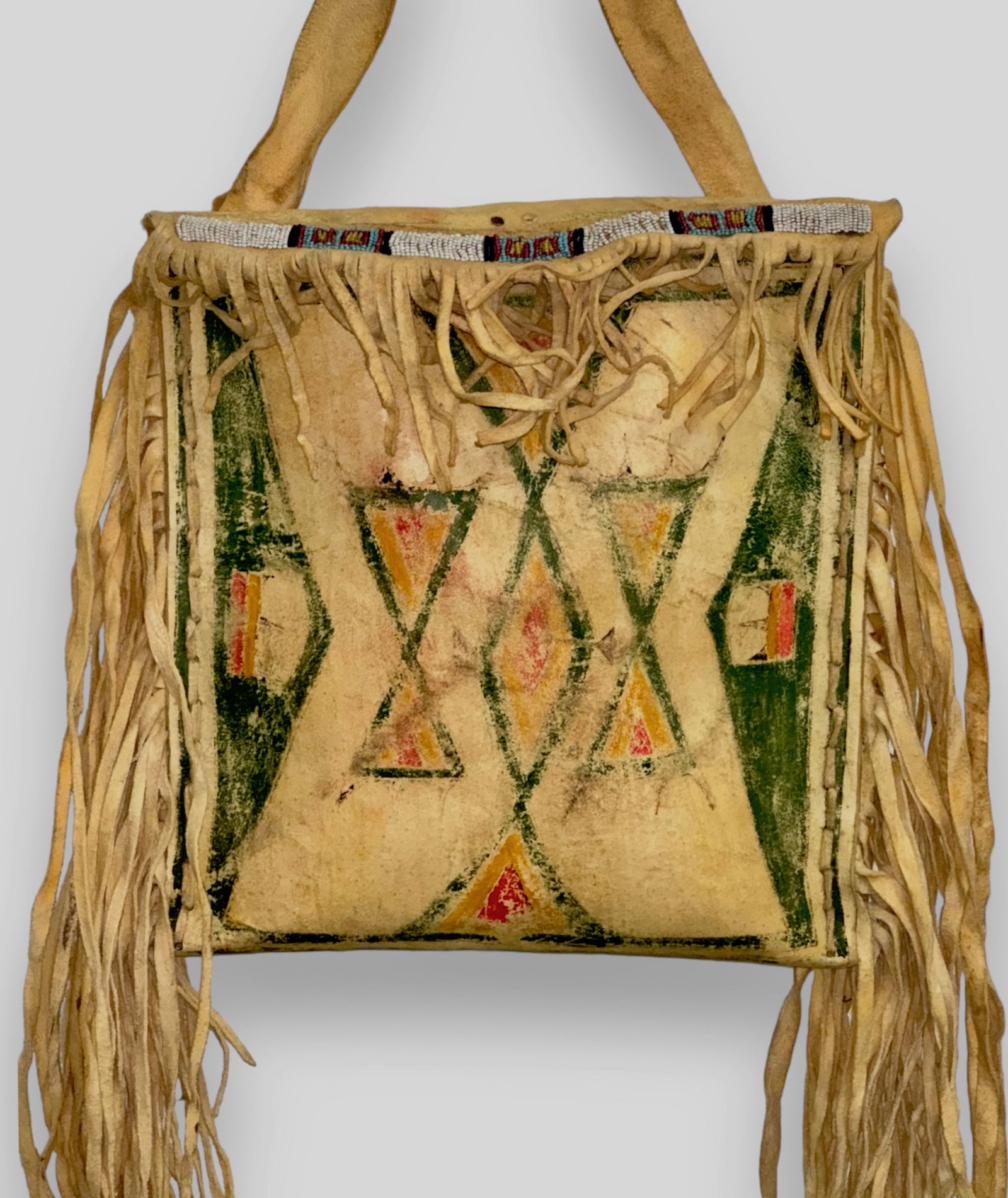 Native American Indian Beaded And Painted Hide Medicine Bag w/ Fringe (1 of 8)
