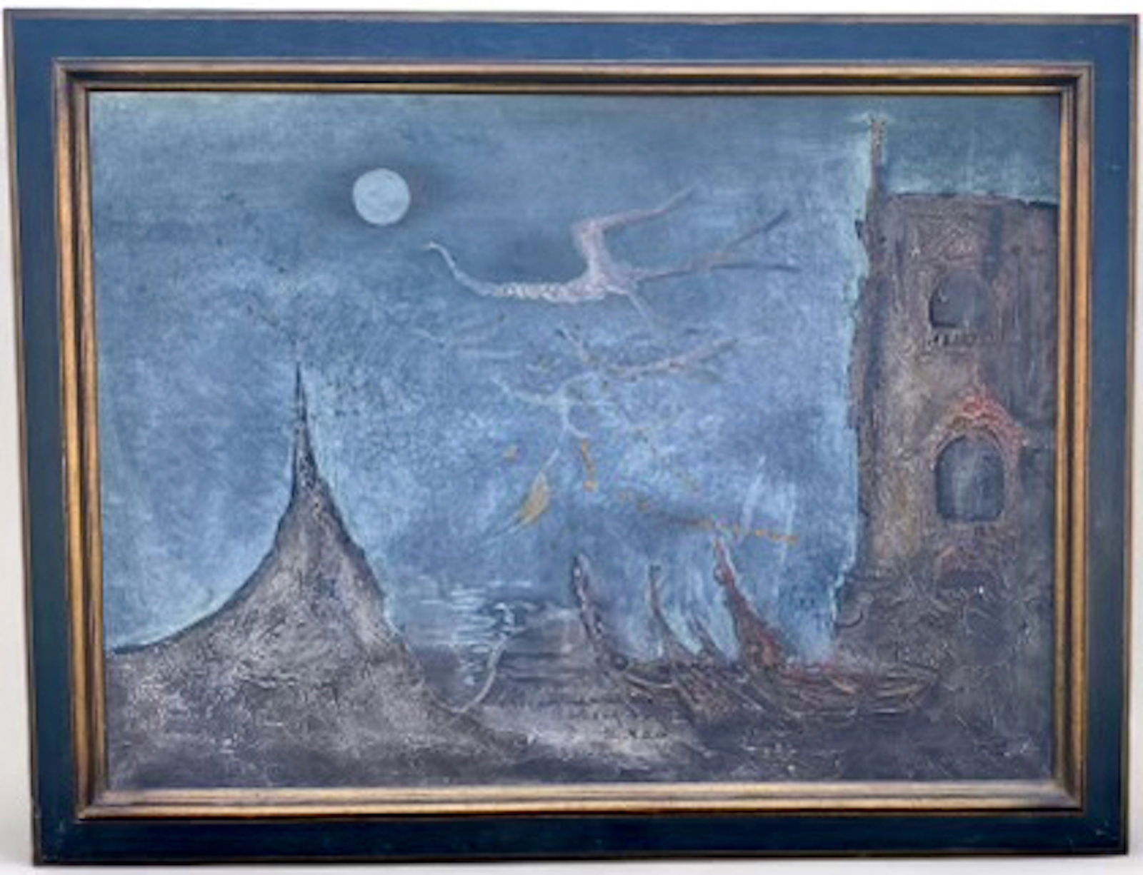 Surreal Nocturnal Landscape Impasto Painting w/ Poem, Signed, 1965 (1 of 7)