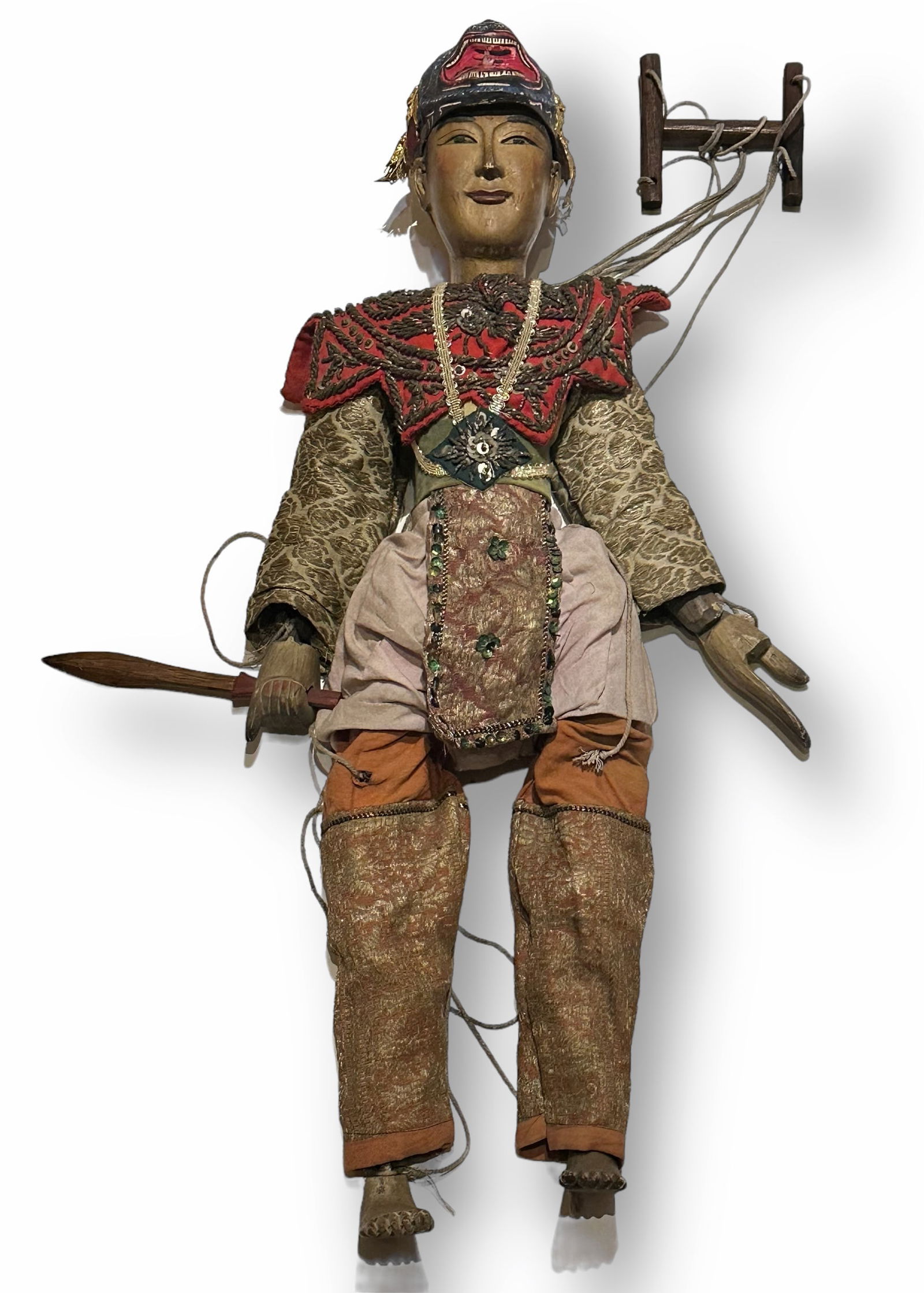 Antique Burmese Wooden Theater Marionette String Puppet w/ Handle (1 of 7)