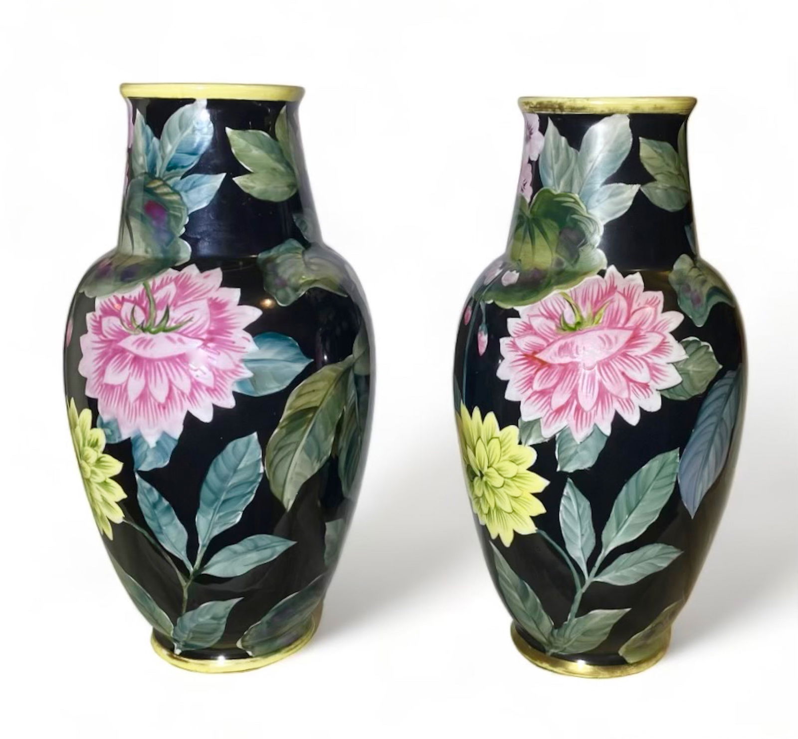 Pair of Antique Nippon Botanical Porcelain Vases (1 of 4)