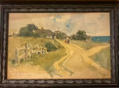 Tony Sarg (American, 1882-1942) Nantucket Landscape Painting, M.A . 1920s: Nantucket Landscape watercolor, signed and inscribed by the artist, Tony Sarg (Anthony Frederick (Tony) Sarg).Inscribed: To Mrs H. Williamson with Love Tony Sarg compliments (lower left).Watercolor