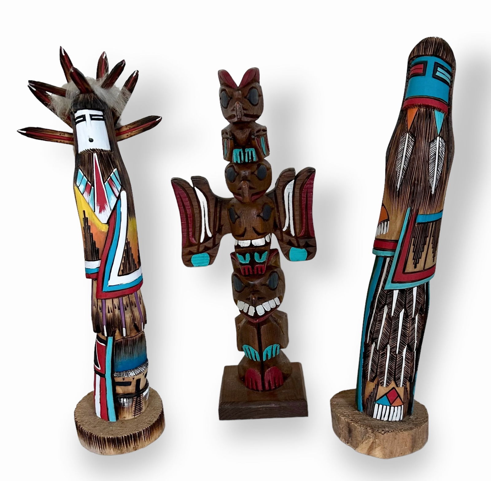 Native American Signed Carved Katsinas, Including Carved Alaskan Totem (1 of 7)