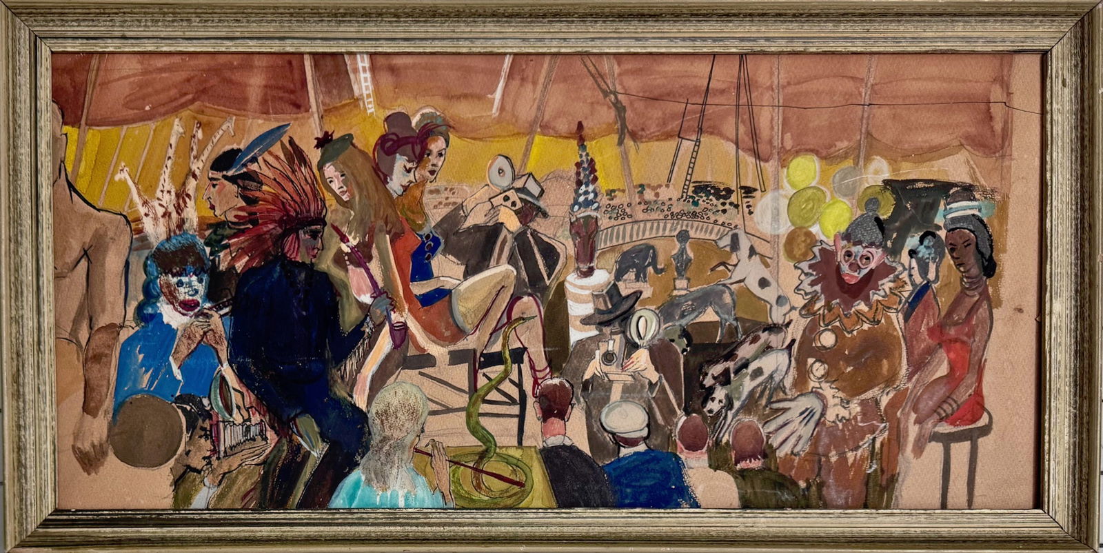 WPA Painting CIRCUS LIFE, Signed, 1940s (1 of 6)