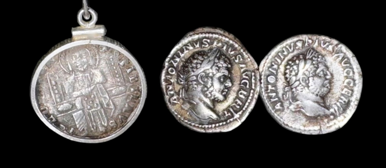 Ancient Roman Silver Coin Cufflinks & Medieval Silver Coin Pendant (1 of 6)