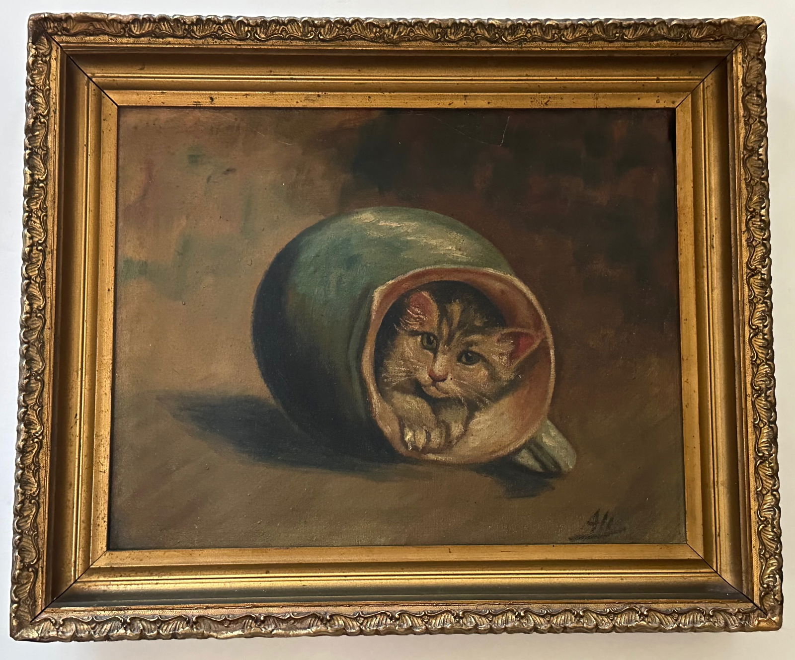 19th Century Framed Cat Oil Painting, Signed (1 of 5)