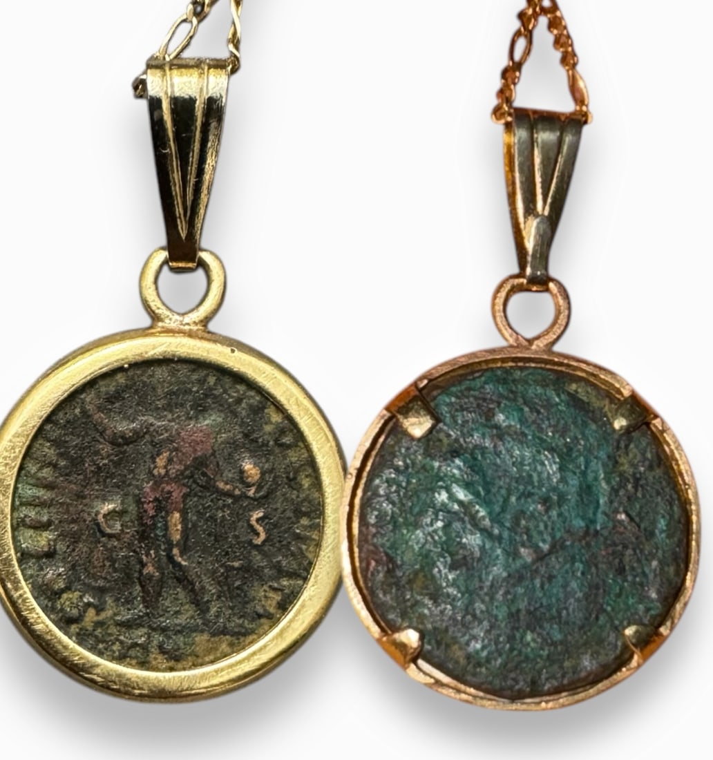 Ancient Roman Imperial Coin Necklace Pendant CONSTANTINE II, Set In 14K Gold Bezel (1 of 5)
