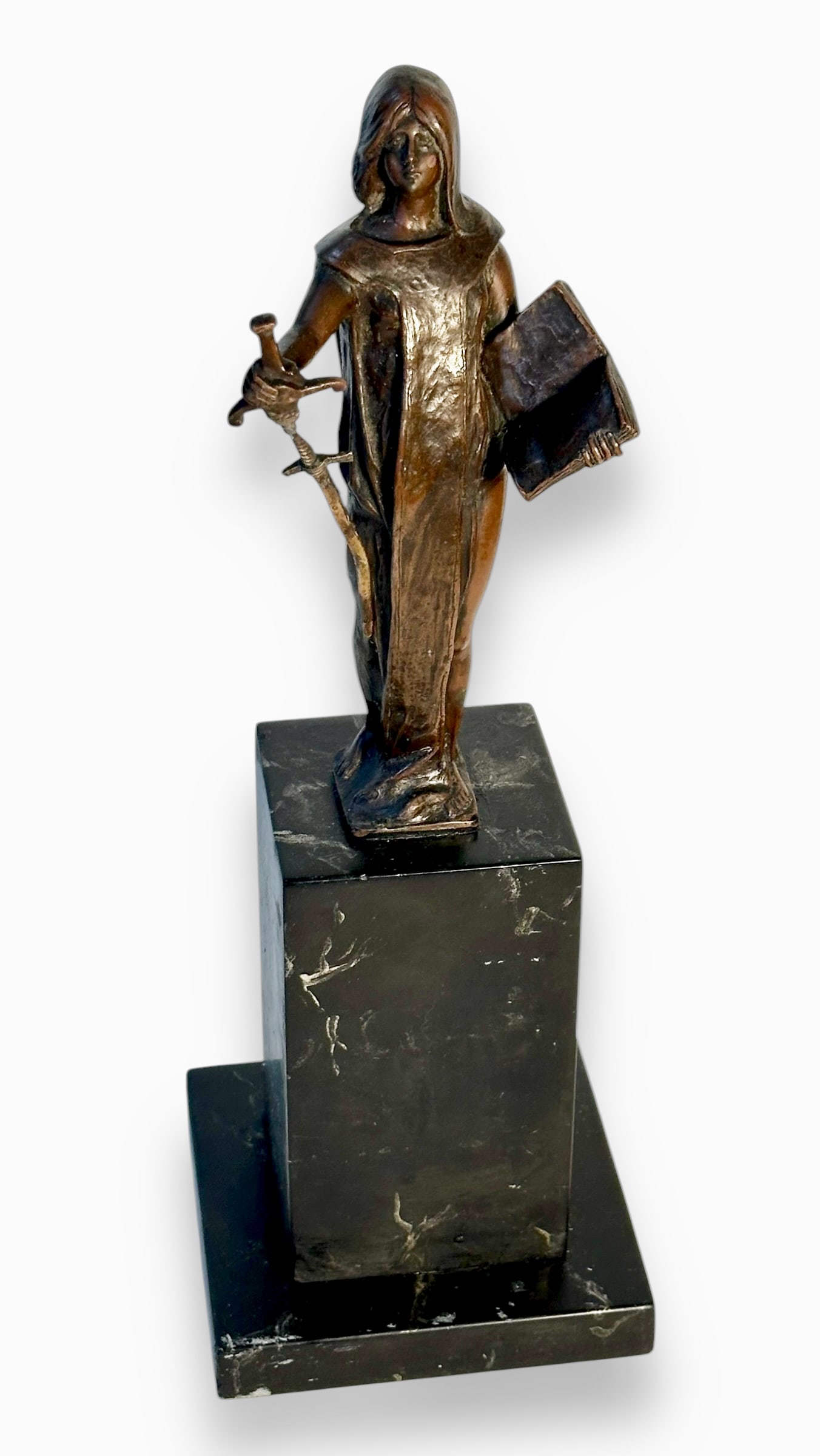 LADY JUSTICE Art Nouveau Bronze Sculpture On Marble Plinth, Signed (1 of 6)
