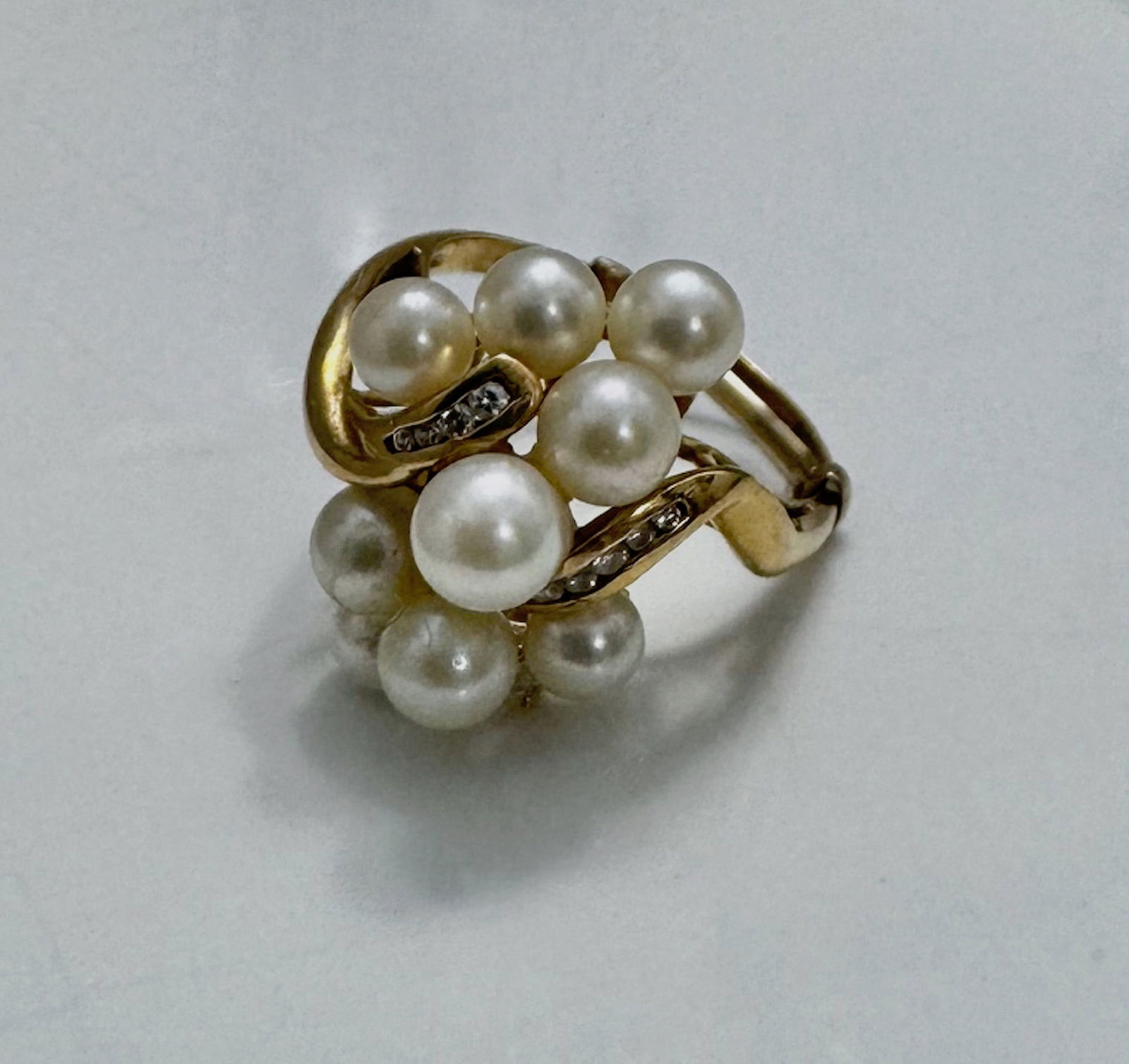 14k Yellow Gold Diamond And Pearl Cluster Ring (1 of 6)