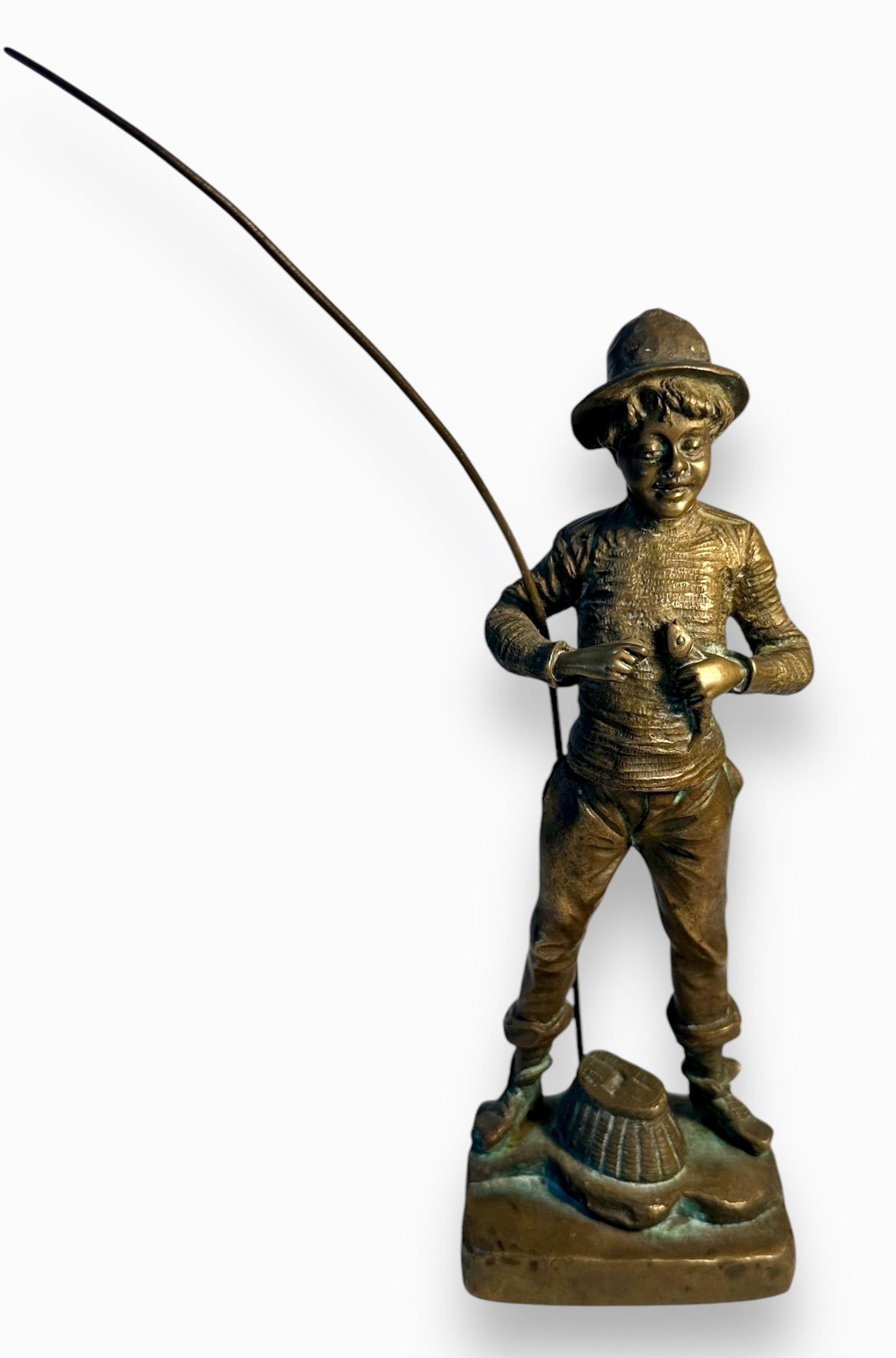 Antique Bronze  Sculpture BOY FISHING,  Signed Chorode, W/ Foundry Stamp, Paris (1 of 5)