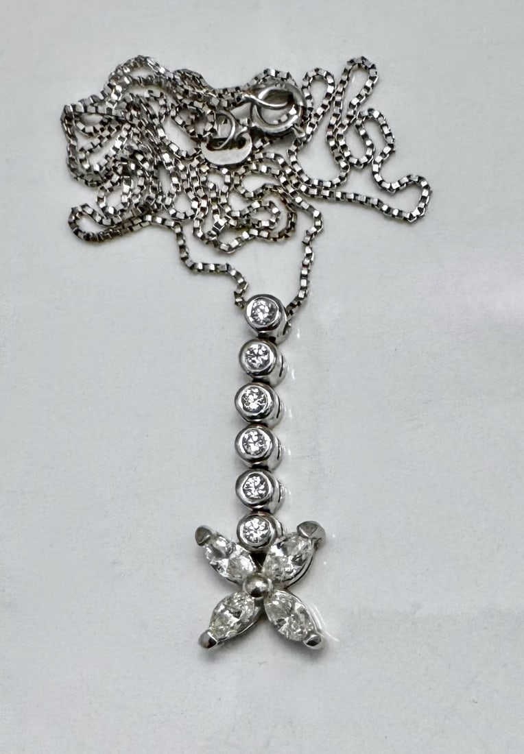 14k White Gold Six Diamond Drop Flower Pendant Necklace (1 of 5)