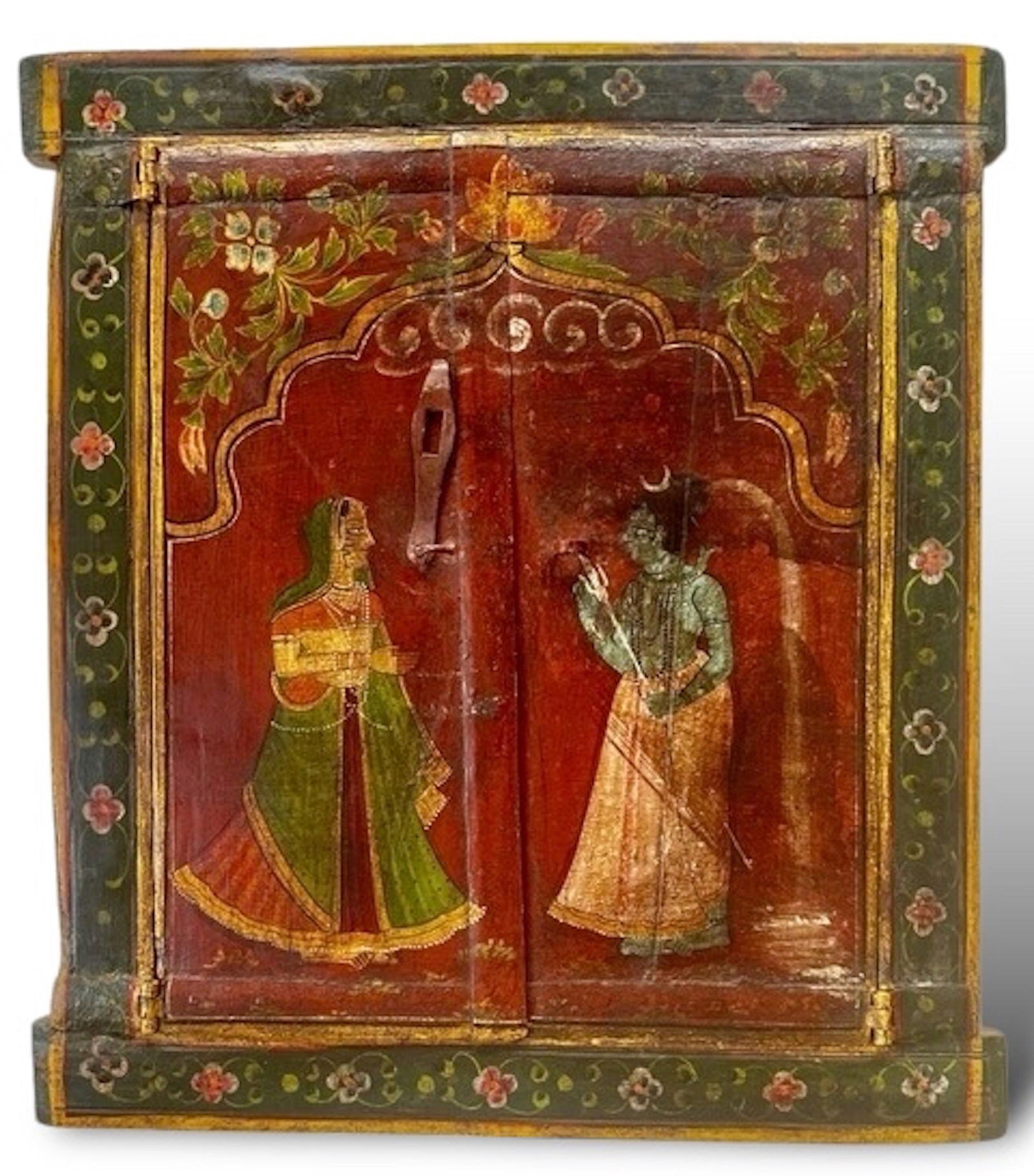 Vintage Indian Painted Folk Art Window Shutters W/ Hindu Goddess (1 of 4)