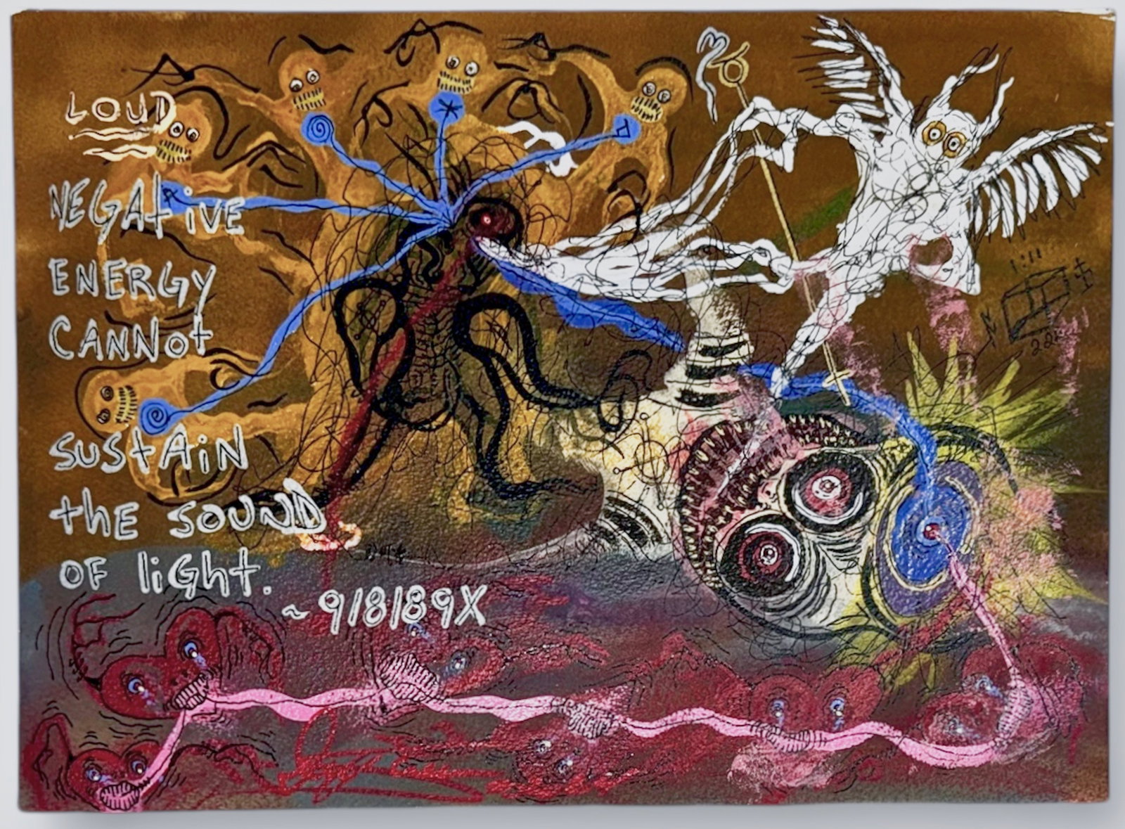 URBAN DREAMSCAPE PAINTING, IRRIX SCREEN 918189X: PSCHO VISCERAL SURREALISM: DREAMSCAPES. Original urban surrealist painting with dreamscape poem. Signed by the poet artist IRRIX SCREEN 918189X. Symbols of the journey of our heart evolving into our o