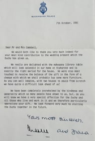 Prince Charles And Princess Diana Signed Letter,  Buckingham Palace, 1981