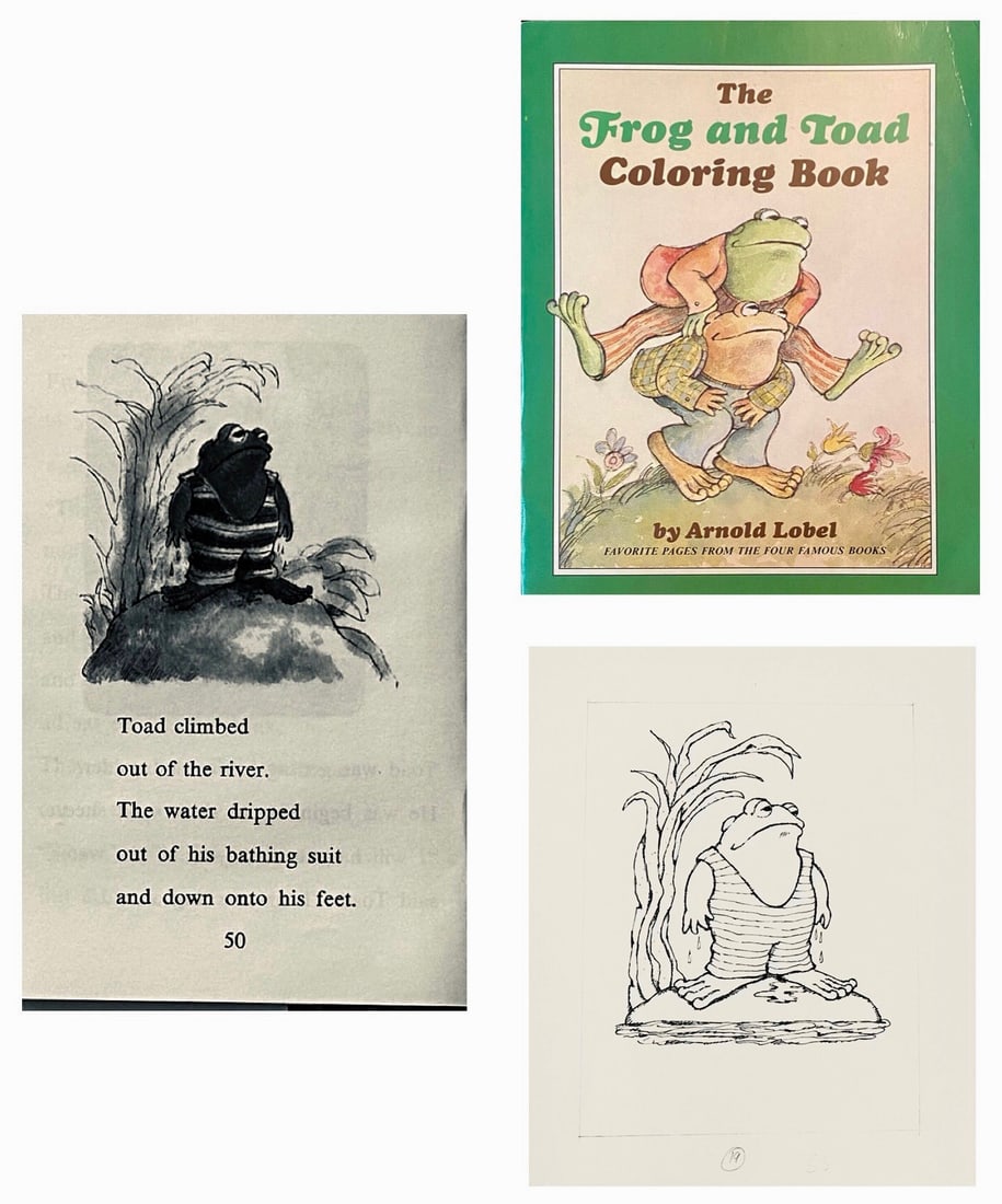 Arnold Lobel Original Drawing FROG AND TOAD Coloring Book, 1981: Arnold Lobel (American, 1933-1987). Original drawing by illustrator / author, Arnold Lobel published on page 50 in The Frog and Toad Coloring Book, 1981. Publisher New York: Harper & Row, 1st edition 