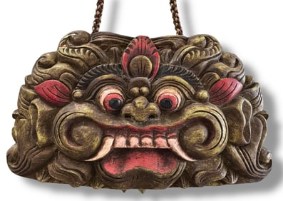 Balinese Hand Carved and Painted Lion Barong Festival Gong