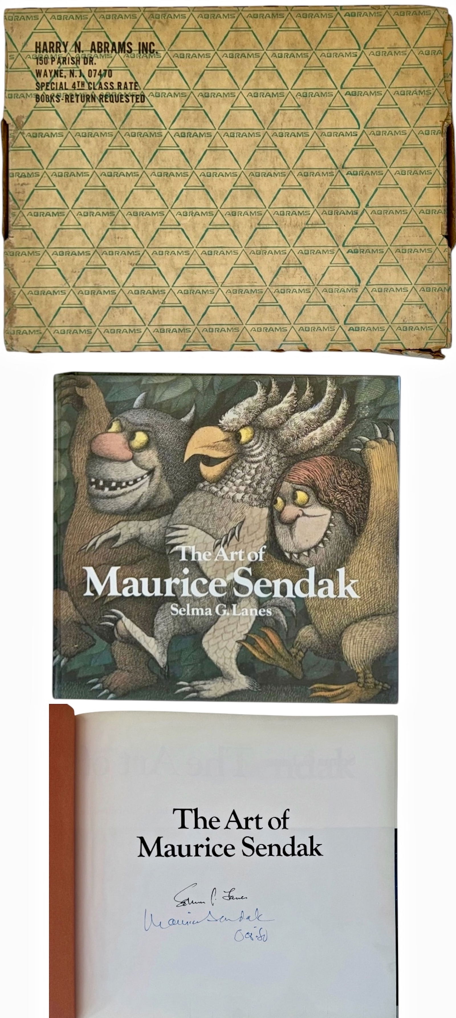 THE ART OF MAURICE SENDAK Signed By Maurice Sendak & Selma Lanes, 1980: THE ART OF MAURICE SENDAK. First Edition Published by Harry N. Abrahms Inc. New York 1980. Double-signed to the half-title by both illustrator Maurice Sendak and author Selma G. Lanes in ink, and date