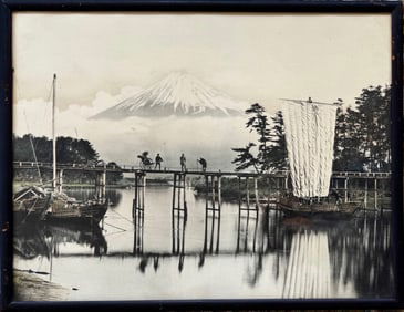 Seibei Kajima (Japan, 1866-1924)  Hand-Colored, Mount Fuji From Tagonoura Beach