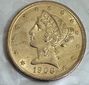 1906 American Liberty Half Eagle $5.00 Gold Coin