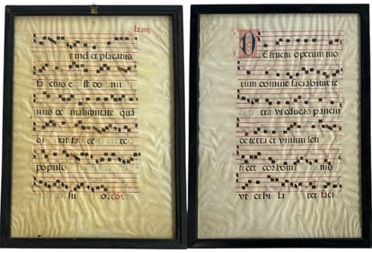Medieval Illuminated Music Manuscript Leaf On Vellum