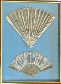 19th Century French  Painted Silk And Lace Hand Fans