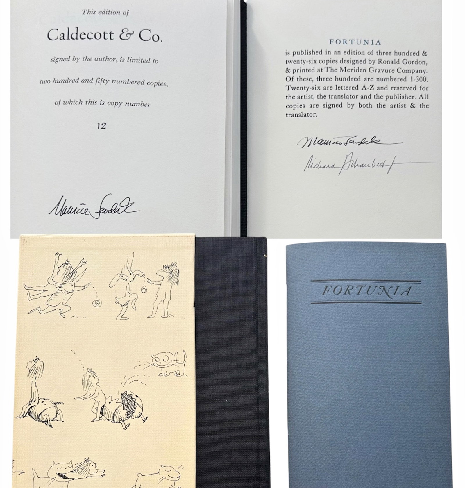 Maurice Sendak Signed Limited 1st. Edition Books FORTUNIA & CALDECOTT & C0.: Maurice Sendak (American, 1928-2012). CALDECOT & Co. and FORTUNIA, Limited 1st edition books, illustrated and hand-signed in ink by Maurice Sendak. CALDECOTT & Co. Notes on Books & Pictures. First edi