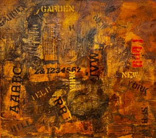 Mid-Century Urban New York Abstract Collage Painting On Board