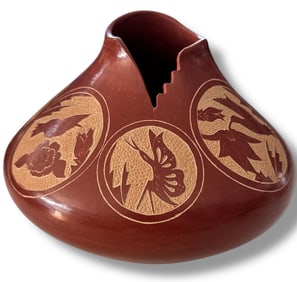 Vangie Tafoya,  Pueblo Jemez Pottery Jar With Sgraffito Hummingbird & Butterfly