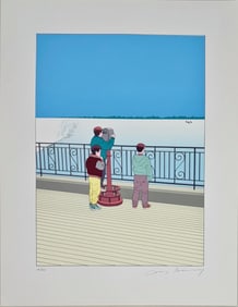 Guy Billout  (French, b. 1941)  THREE CHILDREN ON THE ICE, 1990