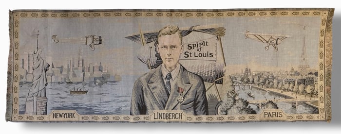Charles Lindbergh Spirit Of St Louis Woven Tapestry, NY to Paris, 1927
