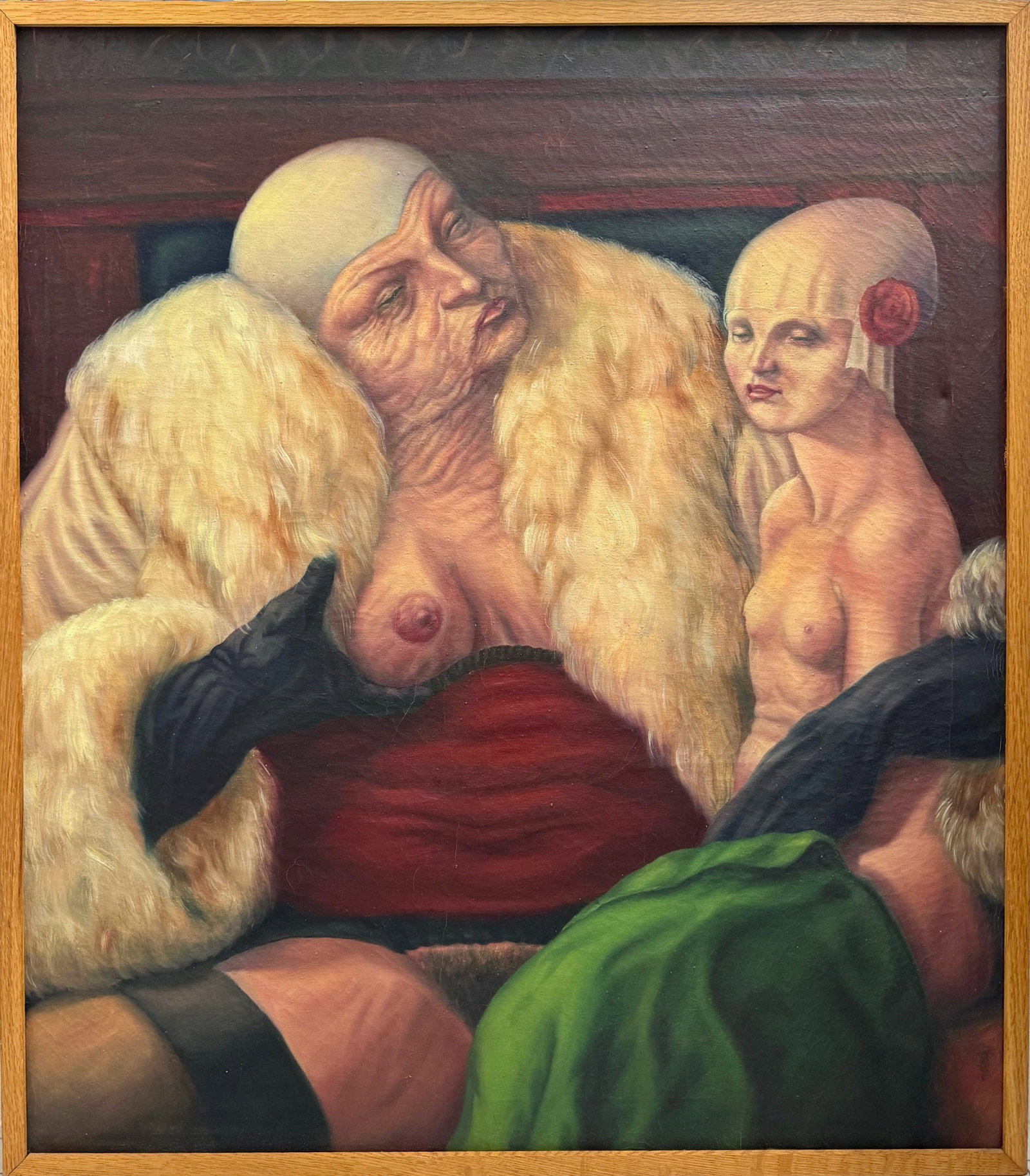 Brazilian Erotic Surrealist Painting, Afonso M.F. Oliveira 1983: THE TRANSITION. Surrealist figural erotic oil painting. Signed and dated by the Brazilian artist, Alfonso M.F. Oliveira, 1983 (view verso). Framed oil on canvas. Dimensions: canvas: 31 1/2 x 27 1/2 in