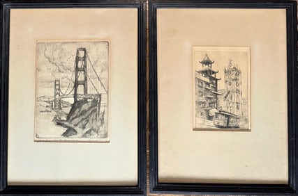 Gene Harriet Roudebush (American, 1908-1998) CHINATOWN & GOLDEN GATE BRIDGE, 1930s